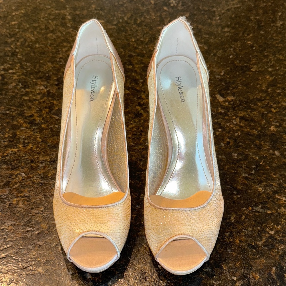 Style & Co. Glittering Gold Peep Toe Heels